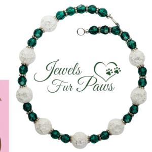 Dog Necklace/Collar Emerald Crystals Krackled Glass Beads M 15" Holiday Everyday Necklace Pet Jewelry