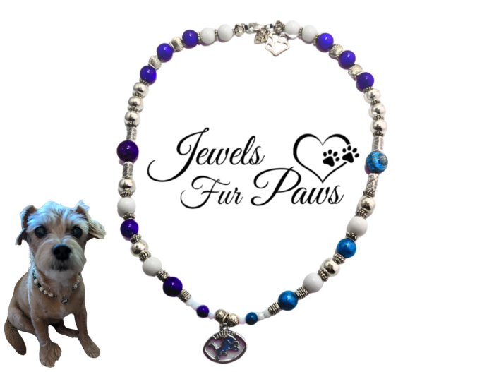 Detroit Lions Pet Necklace  Inches Gemstones &  Football Accessory for Fans & Pets - Image 3