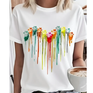 Rainbow Dripping Paw Print T-Shirt, Pet Lover Gift
