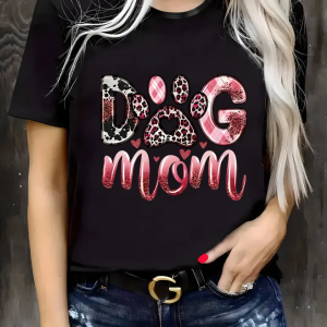Dog Mom T-Shirt, Leopard Paw Print, Cotton Casual Tee