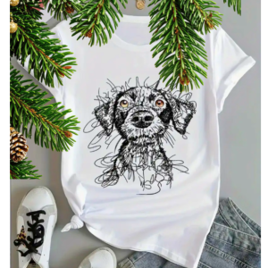 Vintage Anime Dog Line Art T-Shirt, Retro 100% Cotton Tee