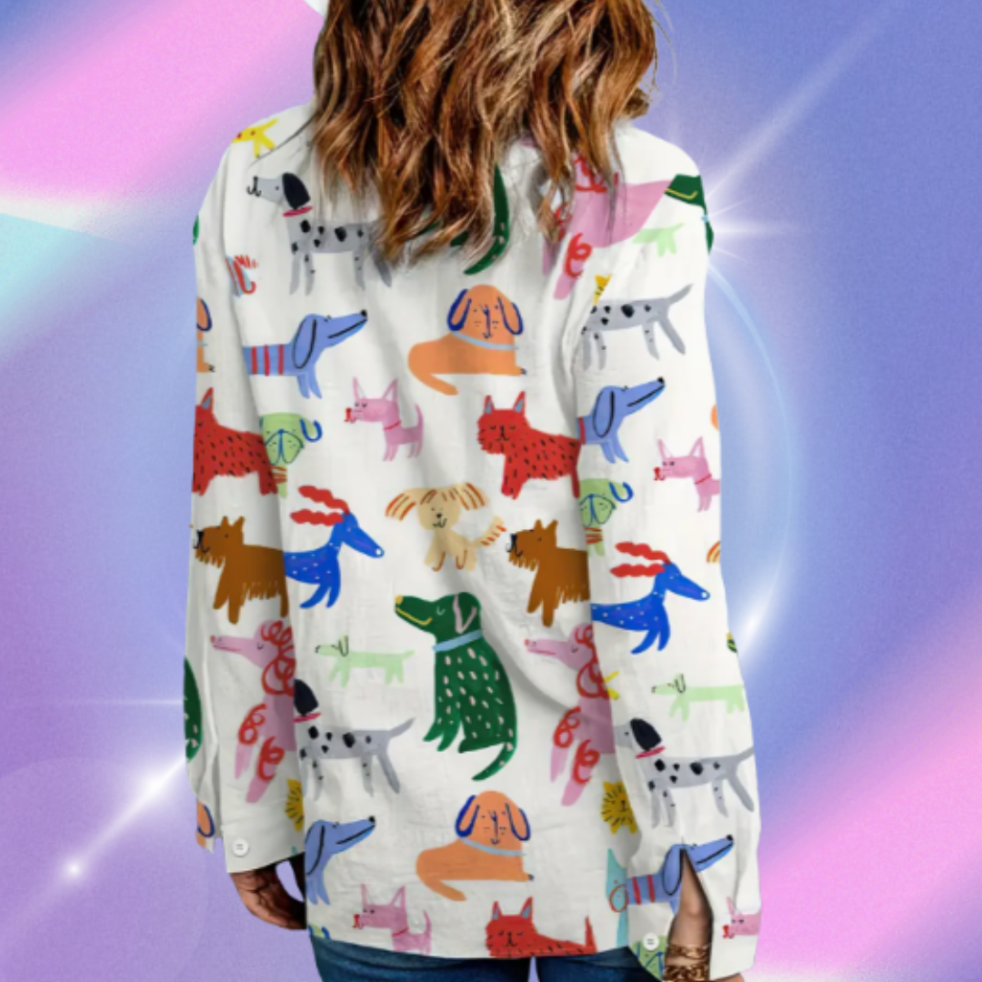 Women’s Colorful Long Sleeve Shirt, Casual Button-Up Top, Unique Dog, and 3D Prints Casual, Lightweight Polyester for Spring & Fall - Image 3