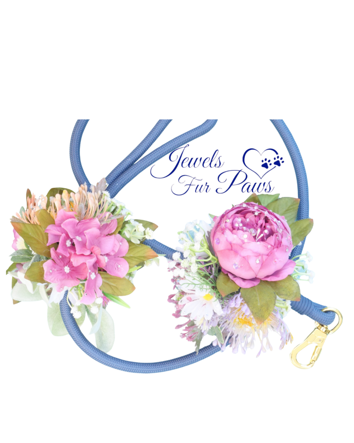 Elegant Blue Floral Dog Leash