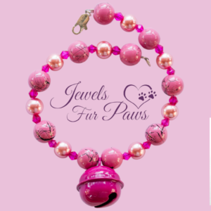 Pink Bell, Pink Beads, and Pink Crystals- The Bell Collection, Handcrafted Pet Necklace Add Charm and Sparkle To Your Pet (Sm)9"