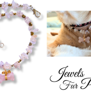 Healing Crystal Dog Necklace, Rose Quartz & Clear Quartz Pet Necklace with Heart Charms and Dog Bone Pendant, Luxury Pet Accessories for Small, Medium & Large Pets