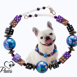 Metallic Blue Dice Pet Necklace, Handmade Beaded Collar for Cats & Small Dogs