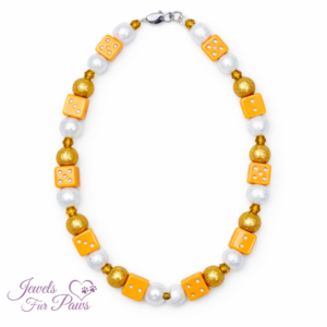 Lucky Orange Dice Pet Necklace, Handmade Beaded Collar for Cats & Small Dogs