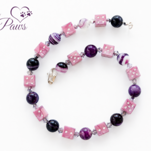 Pink & Purple Dice Pet Necklace, Glam Rhinestone Beaded Jewelry for Small Dogs & Cats