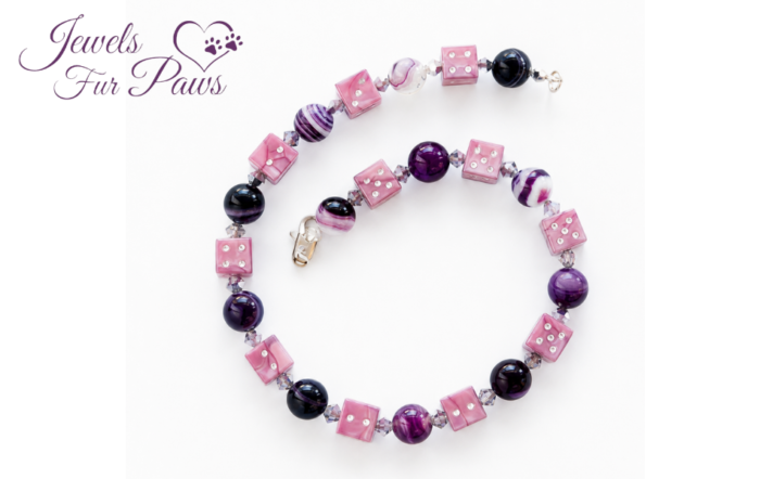 Purple Dice Pet Necklace (Small, 11”) Jewelry for Small Dogs & Cats