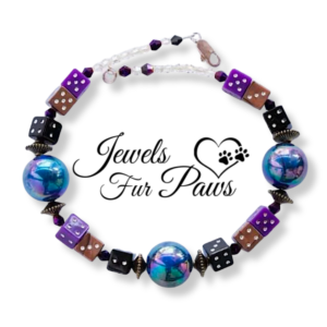 Metallic Blue Dice Pet Necklace, Handmade Beaded Collar for Cats & Small Dogs