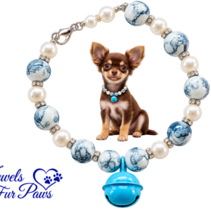 Blue Bell Pet Necklace for Cats & Dogs, ✨ Cultured Pearls, Black & White Marbleized Beads