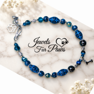 Handcrafted Dog and Cat Necklace, Blue Crystals, Beads, and Charms